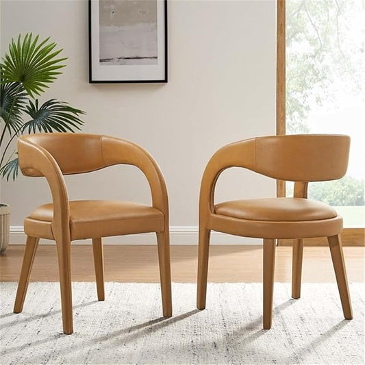 Modway EEI-6561-TAN Pinnacle Vegan Leather Dining Chair Set of Two, Tan