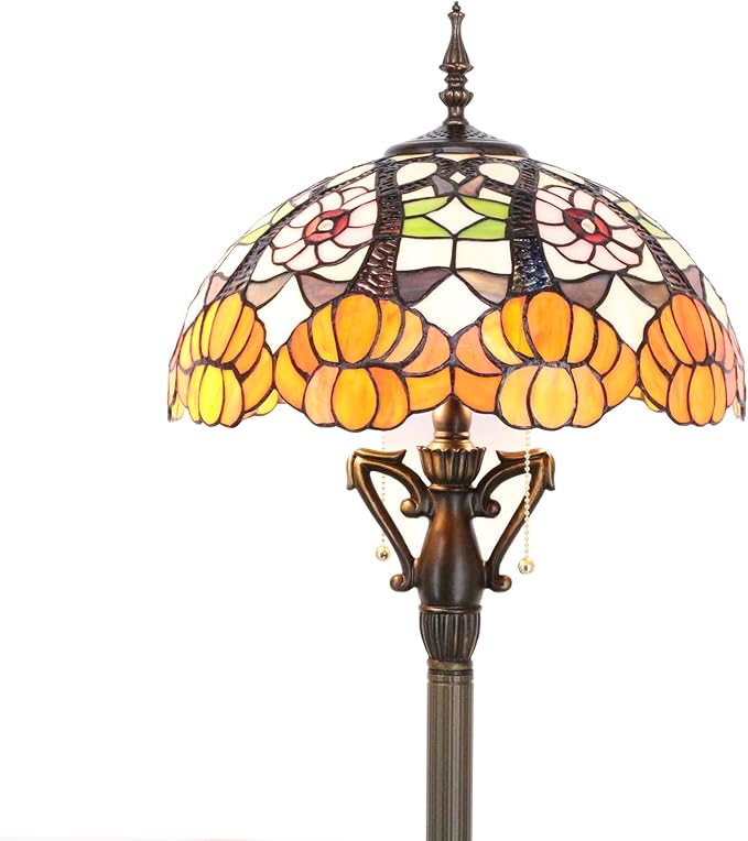 Tiffany Floor Lamp Stained Glass Standing Reading Lamp 16X16X66 Inches Antique Pole Corner Light for Bedroom Living Room Home Office (Yellow Flowers)