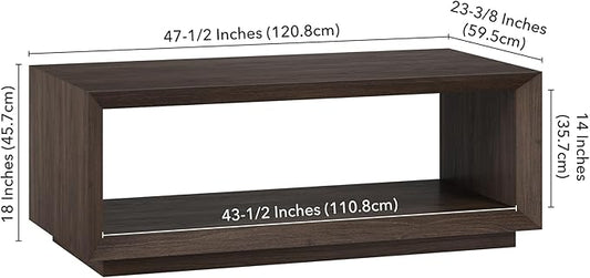 Henn&Hart 48" Rectangular Coffee Table with Open Storage Shelf for Living Room, Family Room, or Office, Warm Brown