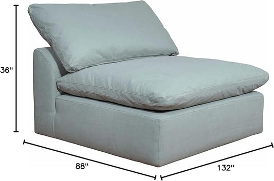 Sunset Trading Contemporary Puff Collection 6PC 132" Slipcovered Modular U-Shaped Pit Sectional Sofa| Down Filled Chaise Lounge Couch Stain-Proof Water-Resistant Washable Performance Fabric Ocean Blue
