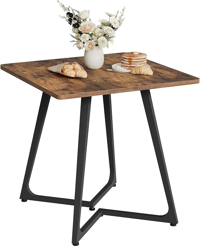 Dining Table, Small Square Dining Table for 2 People, 29.5" Farmhouse Kitchen Table for Small Space, Dining Room, Living Room, with Wood Legs, Rustic Brown and Black