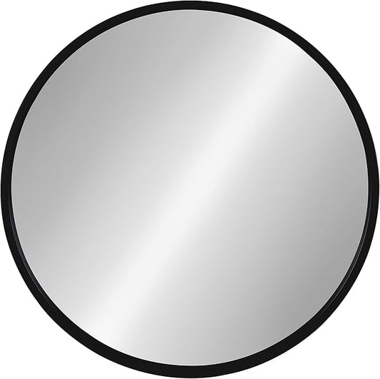 Kate and Laurel Travis Round Wood Wall Mirror, 21.6" Diameter, Black, Modern Wall Décor Accent