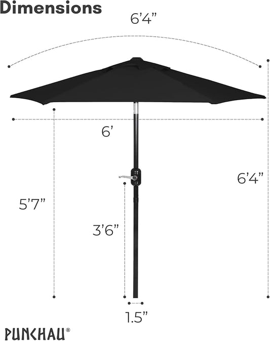 6 Ft Outdoor Patio Umbrella, Easy Open/Close Crank and Push Button Tilt Adjustment - Black Market Umbrellas