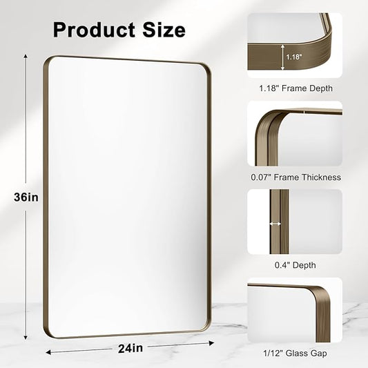 Bathroom Mirrors for Over Sink,2Pcs 24x36Inch Vanity Mirrors for Wall,Bronze Metal Frame Rectangle Mirrors for Bathroom, Farmhouse,Restroom,Hangs Horizontally or Vertically