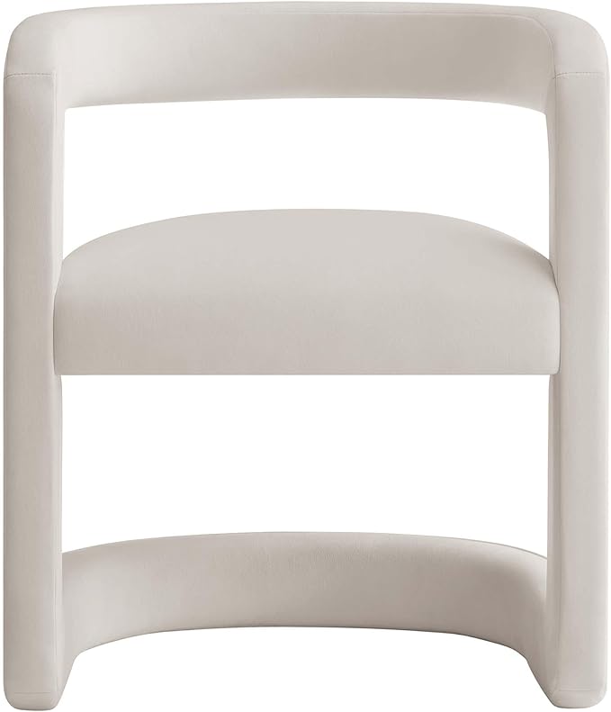 Modway Winslow Stain-Resistant Performance Velvet Dining Chair in Alabaster - Open Back Barrel Armchair - Upholstered Dining Chair - Cozy Reading Chair or Velvet Vanity Chair