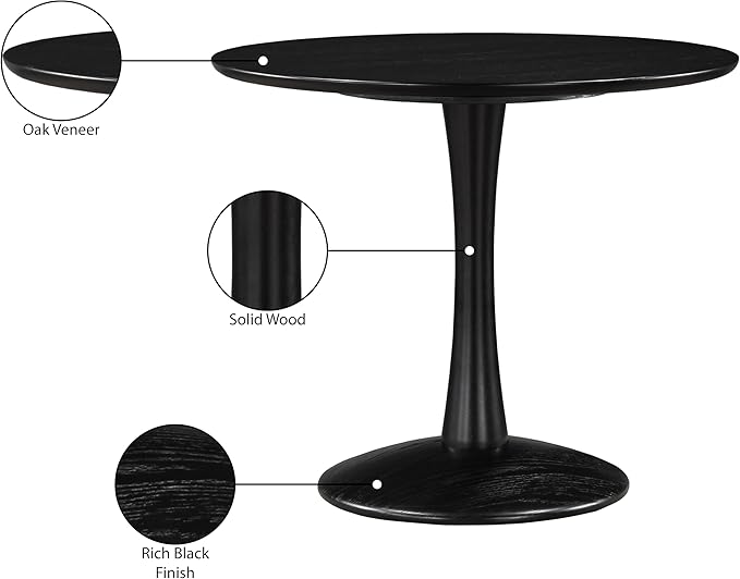 Meridian Furniture 914Black-T Holly Collection Mid-Century Modern Dining Table with Rich Black Finish, Solid Wood, Oak Veneer, 36" W x 36" D x 30" H, Black
