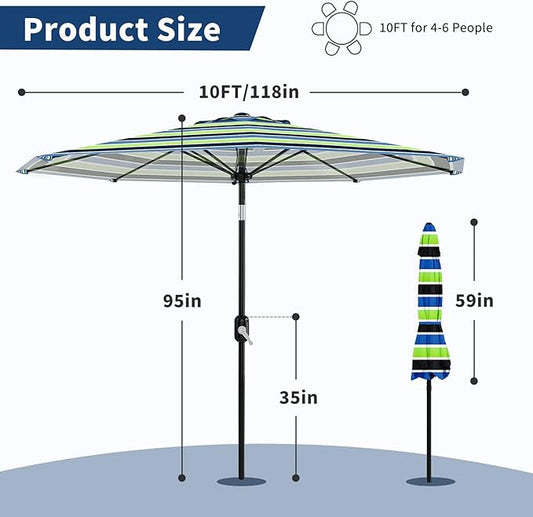 Garvee 10FT Patio Umbrella - Outdoor Table Umbrella with Crank Lift & Push Button Tilt - Market Umbrella 8 Sturdy Ribs UV Protection for Pool, Deck, Yard, Garden