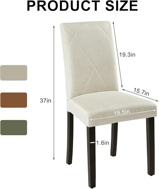 VECELO Upholstered Dining Chairs Set of 2, Modern Fabric and Solid Wood Legs & High Back for Kitchen/Living Room- Beige