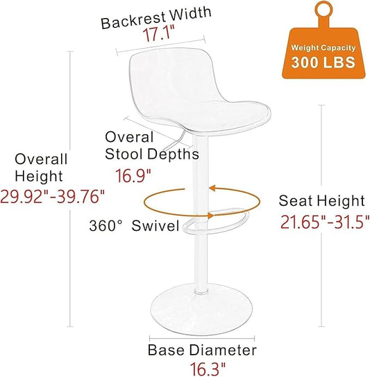 YOUNIKE Bar Stools Set of 2 Modern White PU Leather Counter Height Barstools, Swivel Adjustable Breakfast High Chairs with Back for Bar Counter and Kitchen Island