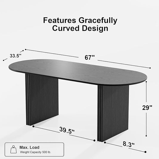 Casaphoria 67" Oval Dining Table, Modern Kitchen Table for 4-6, Farmhouse Style Large Table, Easy Assembly for Living Room, Kitchen and Bar, Black