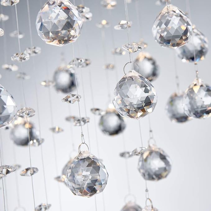 Bestier Modern Crystal Round Raindrop Chandelier Lighting Flush Mount LED Ceiling Light Fixture Pendant Lamp for Dining Room Bathroom Bedroom Livingroom 4 GU10 Bulbs Required 14 in Wide 20 inch High