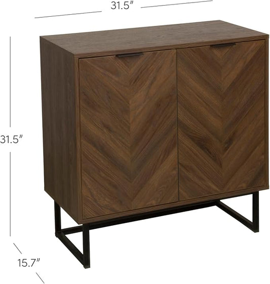 Nathan James Enloe Modern Sideboard Buffet Storage Accent Cabinet with Doors in a Rustic Walnut Finish and Black Matte Metal Base for Hallway, Entryway, Kitchen or Living Room, Walnut/Black