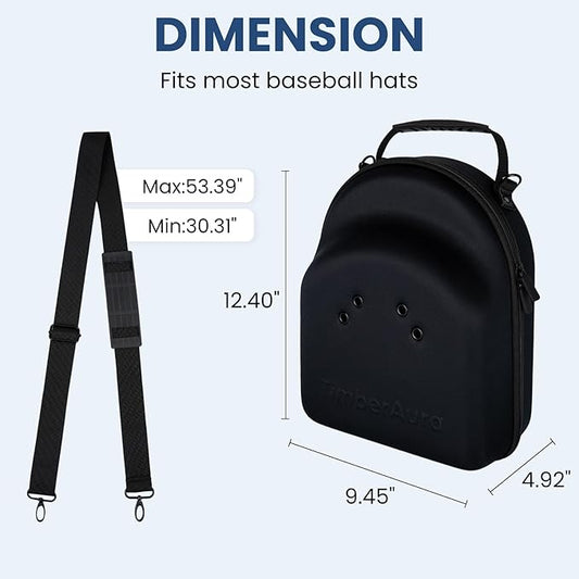 Black Hat Case for Baseball Caps, Sleek Hard Shell Travel Cap Carrier for 6-7 Hats, Breathable Storage Box with Airflow Eyelets for Closet & Home, Water-Resistant 1680D Oxford Cap Organizer