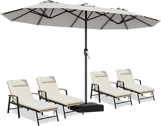 AreShark 15ft Patio Umbrella with Base, Double Sided Outdoor Umbrella with 12 Fiberglass Ribs, Large Outdoor Umbrella for Garden, Pool, Deck, Backyard & Market, Light Grey