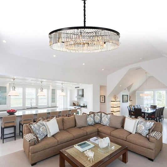 Modern Crystal Chandelier with 12 Lights - Contemporary Pendant Ceiling Light Fixtures for Dining and Living Room Decoration, 43 Inch Diameter
