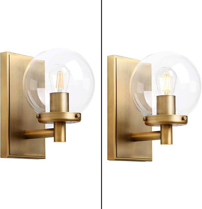 Pathson Vintage Globe Glass Wall Sconce, Hardwired Bathroom Vanity Lighting, Brass Wall Lamp Fixtures for Living Room
