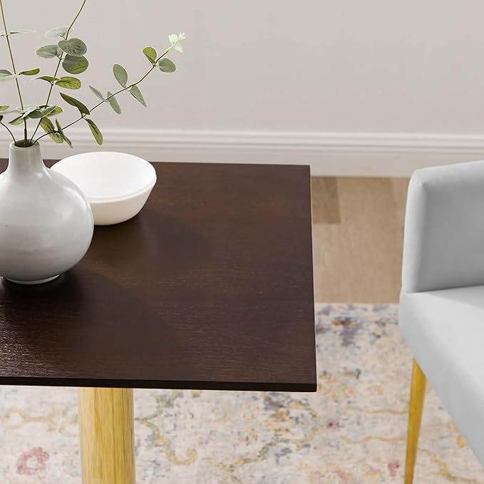 Modway Verne Square Wood Grain 24" Dining Table in Gold Cherry Walnut
