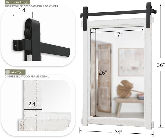 Besdomus Bathroom Farmhouse Wall Mirror: 24"x36" White Farmhouse Solid Cedar Wood Frame - Wall Mounted Mirror for Hallway/Living Room/Bathroom Upgrade - Rustic Wall Decor for Homemakers