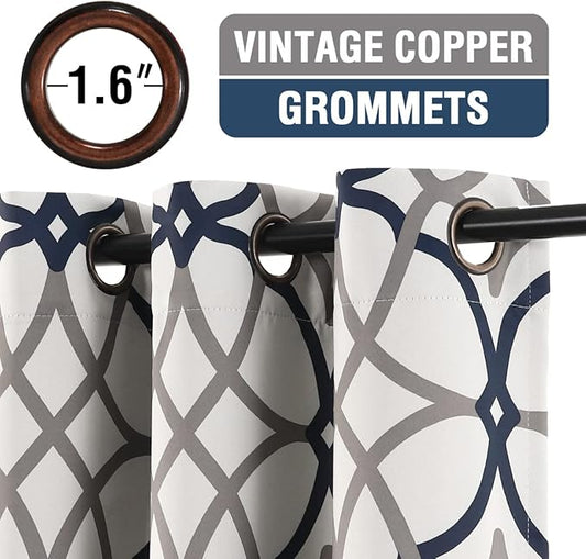H.VERSAILTEX Blackout Curtains Printed Design 63 Inch Length 2 Panels Set Thermal Insulated Curtains for Bedroom Living Room Geometric Modern Grommet Window Drapes - Grey and Navy