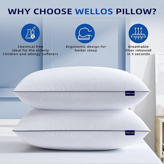 Pillows Queen Size Set of 2, Bed Pillows for Sleeping, Down Alternative Pillow with Machine Washable Cover for Back, Stomach or Side Sleepers