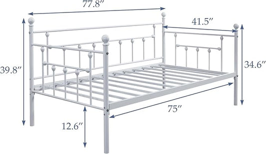 VECELO Daybed Frame, Twin Size Metal Platform Bed with Headboard,Heavy Duty Steel Slats Support for Living Room Bedroom Guest Room, Easy Assembly