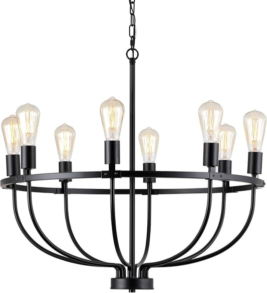 AMZASA 8 Lights Black Industrial Candle Chandelier Light Fixture for Dining Room Bedroom Living Room Kitchen Foyer UL Listed