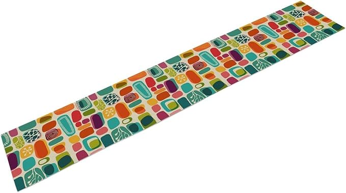 Mid Century Geometry Table Runner Colorful Rectangle Bohemia Abstract Geometry Pattern for Home Kitchen Table Decor Dining Coffee Room Party Decor 13x120in