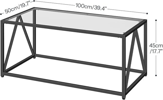 HOOBRO Glass Coffee Table, Black Coffee Tables for Living Room, Black Glass Coffee Table,1 Layer Center Table, Modern, for Apartment, Office, 39.4 x 19.7 x 17.7 Inches, Easy Assembly, Black BK04KF01