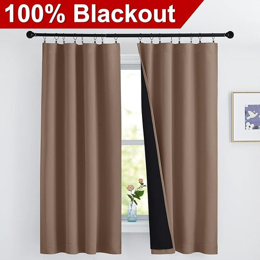 NICETOWN Total Blackout Panels for Nursery, Super Soft, Heavy Duty and Thick Window Treatment Curtains 63 inches Long with Black Lined for Basement (1 Pair, Cappuccino, 42 inches Wide Each Panel)