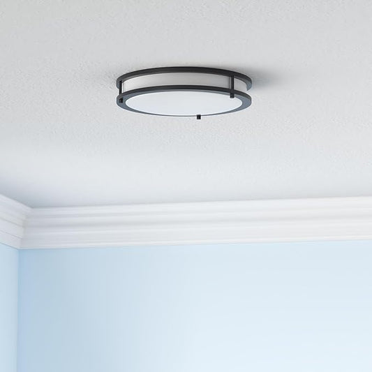 ASD LED 12" Round Flush Mount Lighting, Close to Ceiling Light Fixture | 3CCT, Dimmable, Energy Star, ETL Listed | 20W 1532LM 3000-5000K 120V | Low Profile Double Ring Lamp | Black, 4 Pack