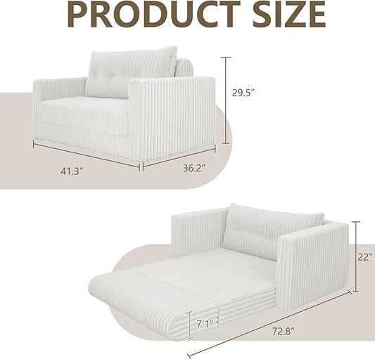 HABUTWAY Folding Sofa Bed, 2 in 1 Convertible Sleeper Chair with Pillow, Portable Fold Out Chair Bed with Armrest, Comfy Floor Couch, Lazy Sofa for Living Room Bedroom Dorm Home Office, Beige