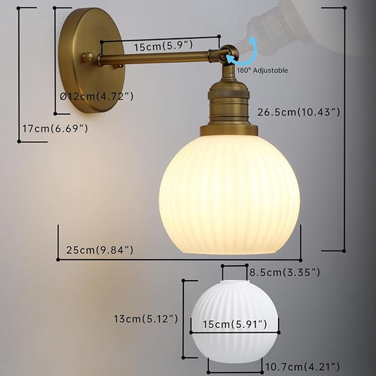 Vintage Wall Sconce 1-Light with Milk White Glass Globe Shade, Hardwired Modern Indoor Wall Mounted Lamp Fixture for Farmhouse Living Room Bedroom Bathroom
