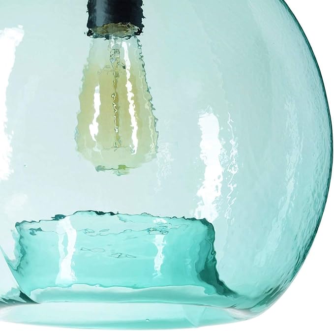 CASAMOTION Green Pendant Lights Kitchen Island Hand Blown Glass Large Entryway Foyer Hanging Light Fixtures Modern Rustic Style Dining Room Hallway Globe Shade 13 Inch Diam