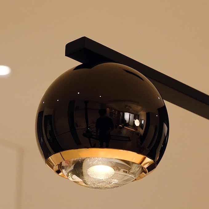 Modern LED Pendant Lights, Dimmable 47in Linear Globe LED Chandelier Lighting, Black & Gold Dining Room Hanging Light Fixtures Kitchen Island 5-Globe Pendant Light for Dining Table (3150lm)