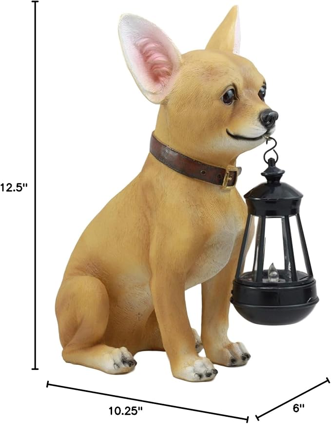 Ebros Picante Mexican Chihuahua Dog Decor Path Lighter Statue 12.5" Tall with Solar LED Light Lantern Lamp This Little Light of Mine