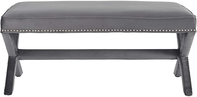 Modway Rivet Contemporary Modern Upholstered Velvet X-Base Accent Bench With Nailhead Trim In Gray