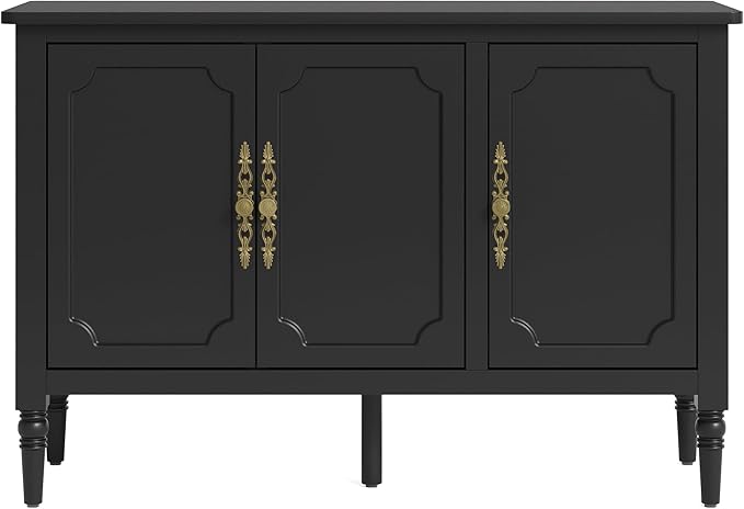 RoyalCraft Buffet Cabinet with 3 Drawers & 2 Doors, Vintage Sideboard with Storage, Mid Century Modern Painted Coffee Bar Table for Entryway, Living Room, Dining Room, Black