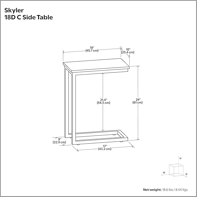 SIMPLIHOME Skyler Metal Table - 18" Wide x 24" High Solid Metal C-Side Table with Genuine White Marble Top, Contemporary Accent End Table for Living Room or Home Office with Slide-Under Design