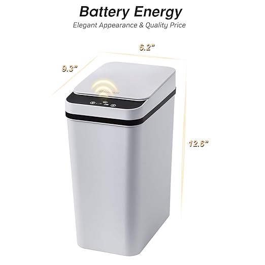 Bathroom Trash Can 2.6 Gallon Automatic Small Garbage Can with Lid, Slim Motion Sensor Plastic Narrow Trash Bin for Bedroom, Kitchen, Office (A-Basic Battery Supply-Grey, 1 Pack(2.6 Gallon))
