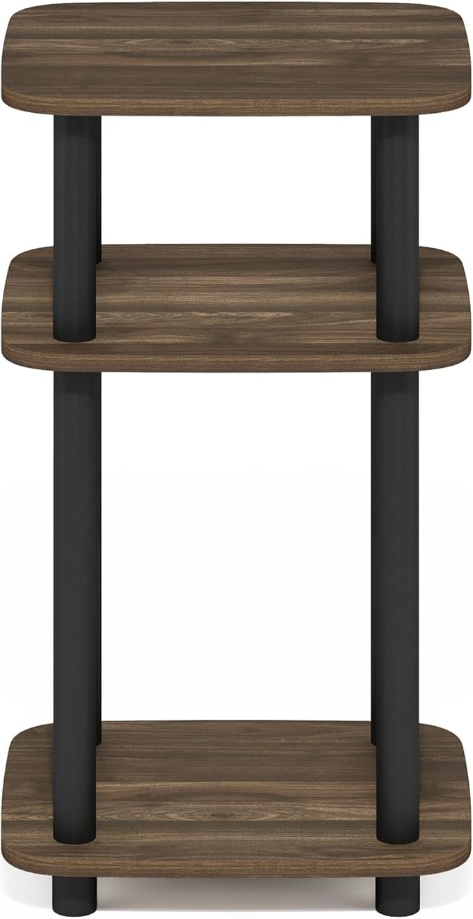 Furinno JUST Side Table, 3-Tier Turn-N-Tube End Table with Open Shelf, Round Curve Corner Night Stand, Bedside Table, Easy Assembly, for Living Room, Bedroom, Columbia Walnut