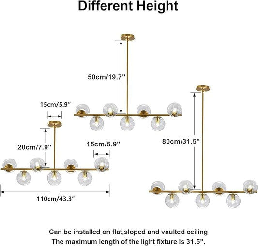 KCO Lighting 7-Light Clear Glass Globe Sputnik Chandelier Mid Century Modern Pendant Hanging Light Gold Brass for Kitchen Island Dining Living Room