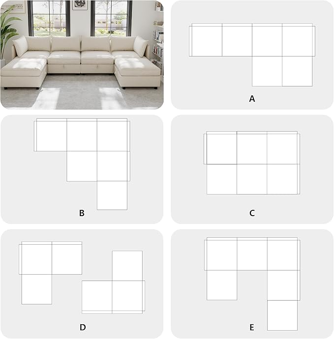 129-Inch U-Shaped 6 Seat Modular Sofa Deep Seat Storage Sectional Sofa Couch Free Combination with Movable Ottomans ,6 Seat Chenille Upholstered U-Shaped Convertible Sleeper Couch for Home Apartment | Space Saving
