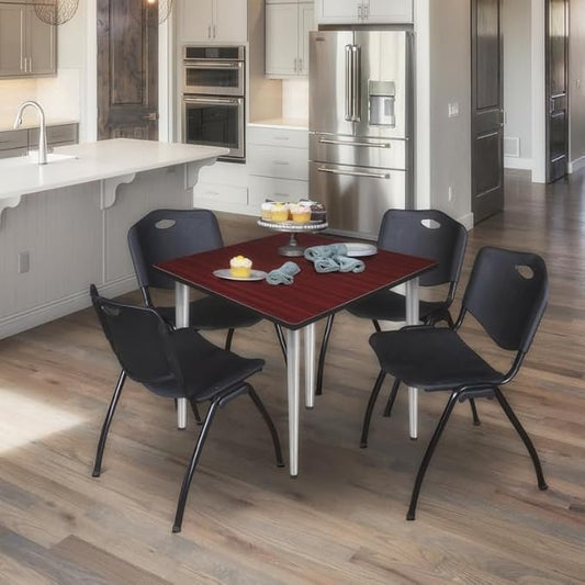 Regency Kahlo 42 in. Square Breakroom Table- Mahogany Top, Chrome Tapered Legs