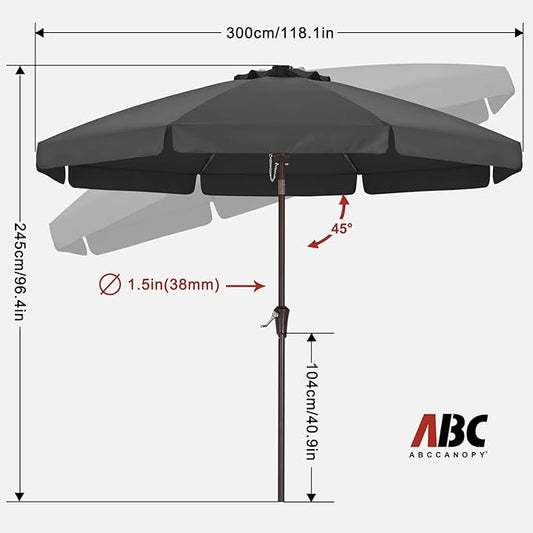 ABCCANOPY 10ft Scalloped Patio Umbrella, Outdoor Table Umbrella with Tilt and Crank, Fiberglass Ribs Deck Umbrella for Patio, Pool, Garden, Picnic (Dark Gray)