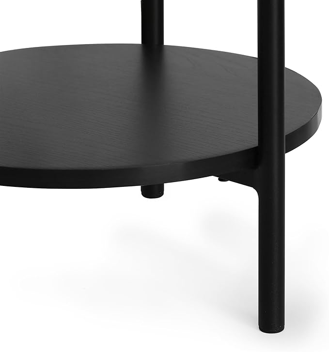 Furinno Besi 2-Tier Modern Tall Round Side End Table with Sturdy Metal Legs, 11.57 (W) x 8.16 (H) x 4.36 (D) inches, Americano