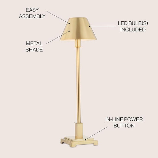 JONATHAN Y 26" Brushed Brass Gold Modern LED Table Lamp for Living Room Bedroom Home Office, Metal Empire Shade, Slim Desk Lamp for Nightstand Buffet, LED Bulb Included (JYL6006B)