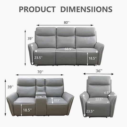 Power Recliner Chair for Living Room, Air Leather Reclining Chair with LED Lighting&USB for RV (Light Grey)