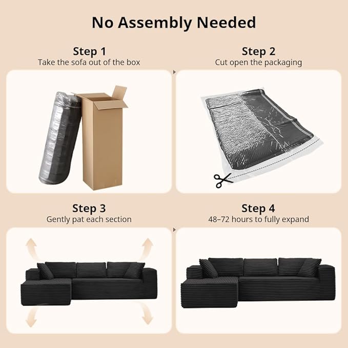 COMHOMA 105”Modular Sectional Sofa with Deep Seat,Cloud Upholstered L-Shape Couch Wide Arms Corduroy Fabric High-Density Foam Chaise Lounge for Living Room No Assembly Required