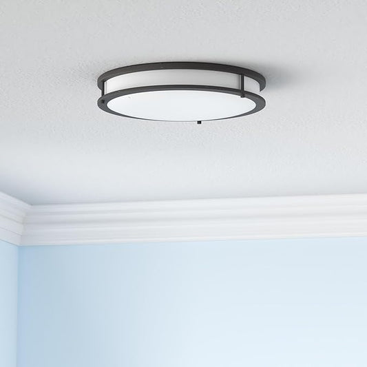 ASD LED 16" Round Flush Mount Lighting, Close to Ceiling Light Fixture | 3CCT, Dimmable, Energy Star, ETL Listed | 24W 1854LM 3000-5000K 120V | Low Profile Double Ring Lamp | Dark Bronze