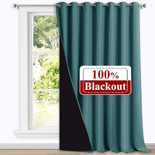 NICETOWN Sound Reducing Room Divider Curtains, 100% Black-Out Patio Curtain, Wide Lined Drape, Keep Warm Drapery, Sliding Glass Door Panel for Night Shift(Sea Teal, 1 Panel, 100 inches x 108 inches